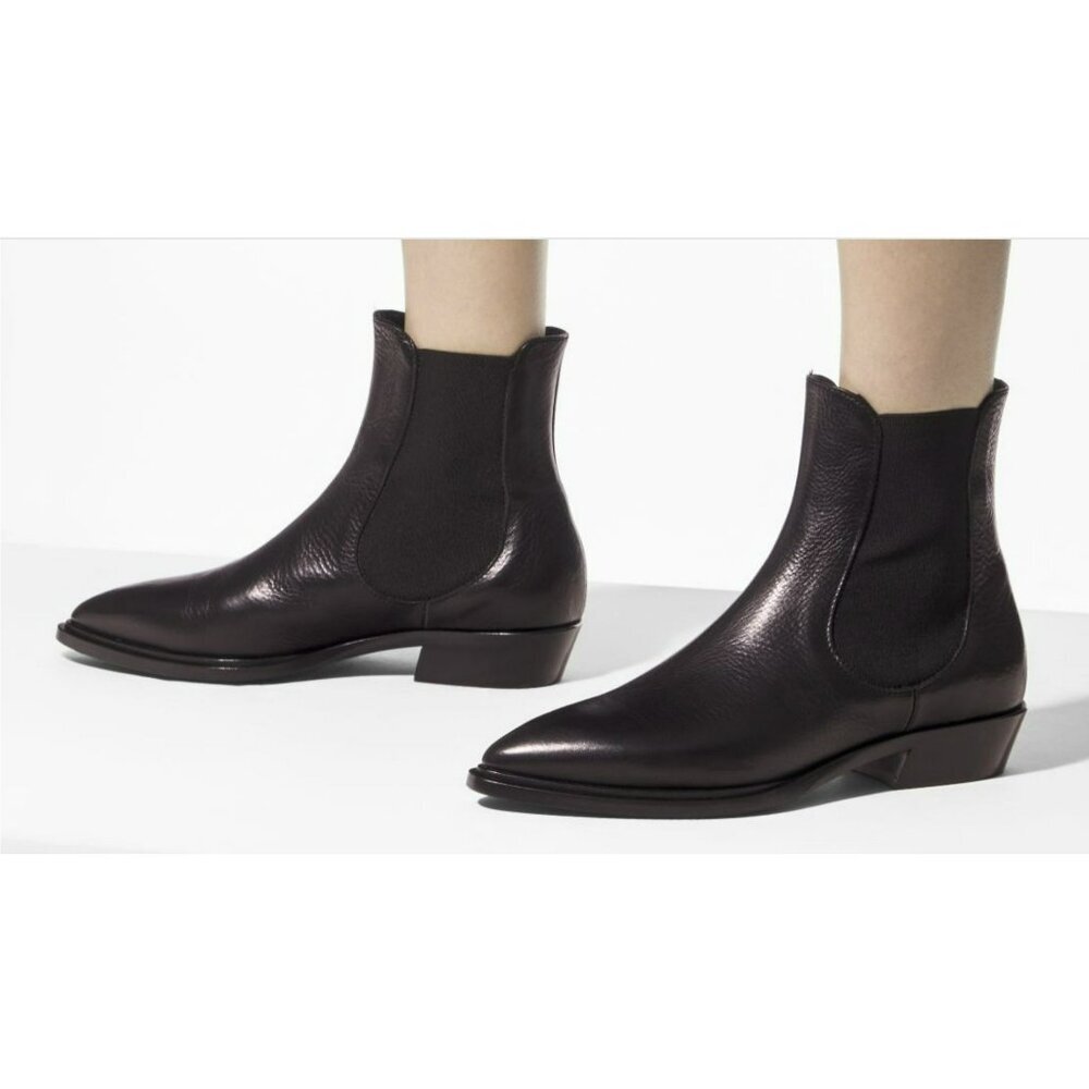 New AGL Mahé Beat Leather Beatle Black Ankle Boot Size 38 8